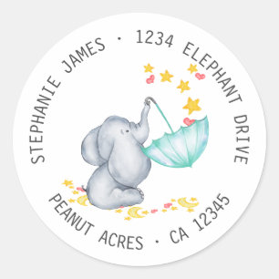 Elephant & Stars Baby Shower Return Address Label
