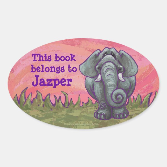 Elephant Stationery Oval Sticker (Front)