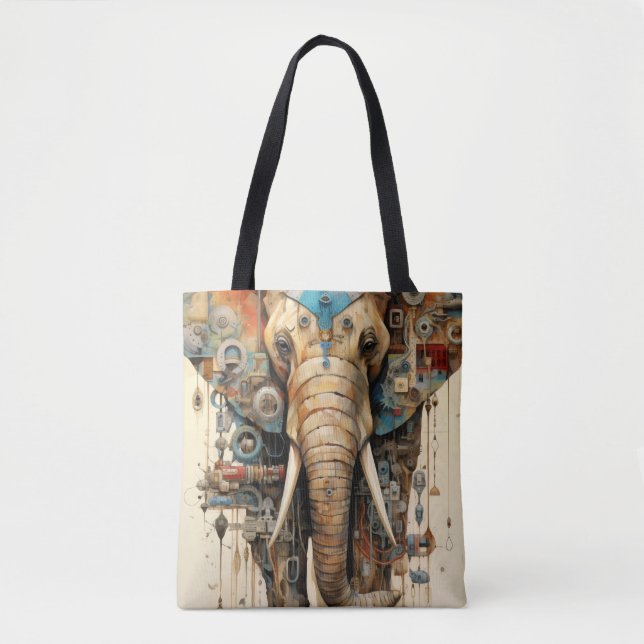 Elephant steampunk artsy tote bag (Front)