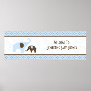 Elephant Stitch Blue Baby Shower Banner Poster