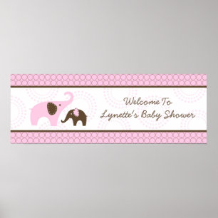 Elephant Stitch Pink Baby Shower Banner Poster