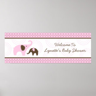 Elephant Stitch Pink Baby Shower Banner Poster