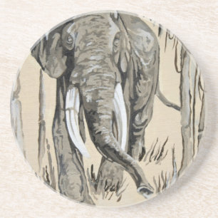 Elephant Strolling Through Wooded Savanna Art Coaster
