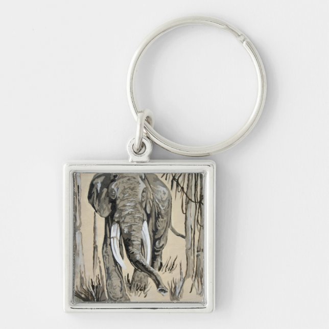 Elephant Strolling Through Wooded Savanna Art Key Ring (Front)