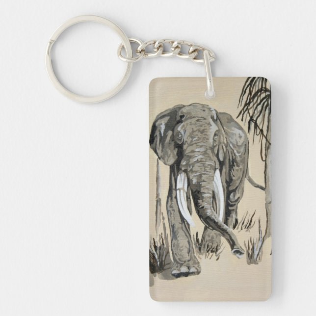 Elephant Strolling Through Wooded Savanna Art Key Ring (Front)