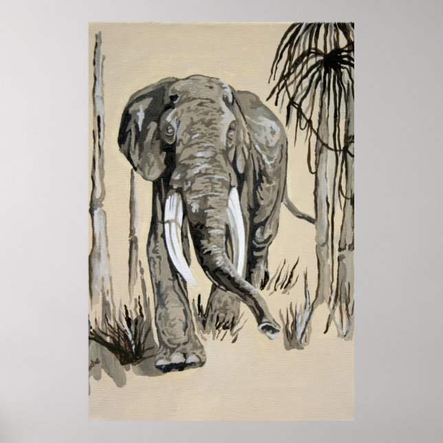 Elephant Strolling Through Wooded Savanna Art Poster (Front)