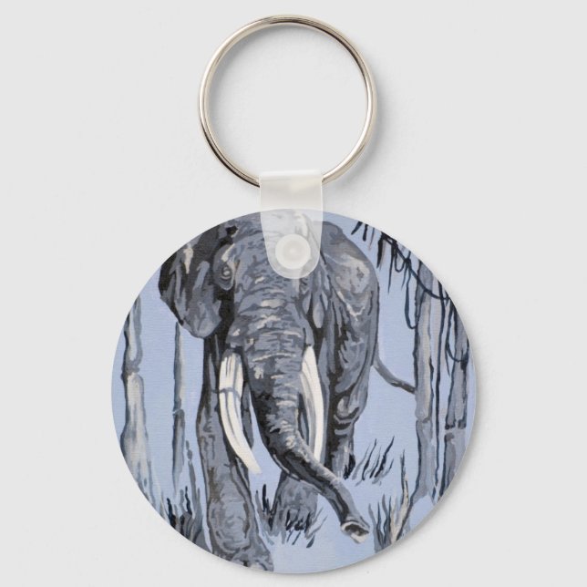 Elephant Strolling Through Wooded Savanna In Blue Key Ring (Front)