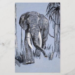 Elephant Strolling Through Wooded Savanna In Blue Stationery