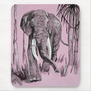 Elephant Strolling Through Wooded Savanna In Pink  Mouse Pad