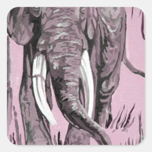 Elephant Strolling Through Wooded Savanna In Pink Square Sticker