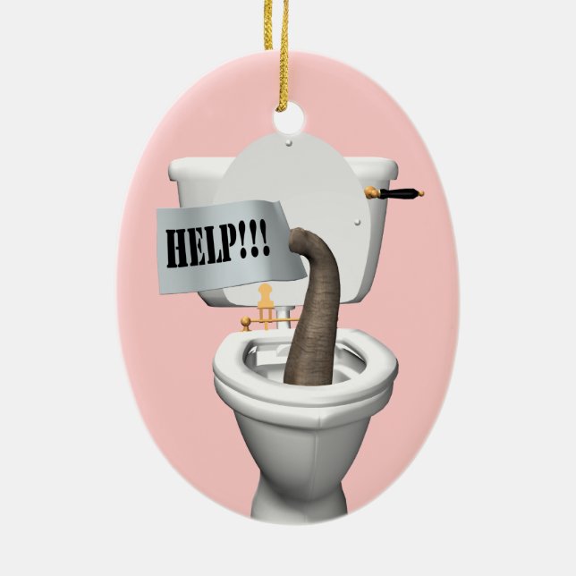Elephant Stuck In Toilet Ceramic Tree Decoration (Back)