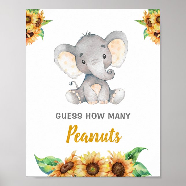 Elephant Sunflower Autumn Guess How Many Peanuts Poster (Front)