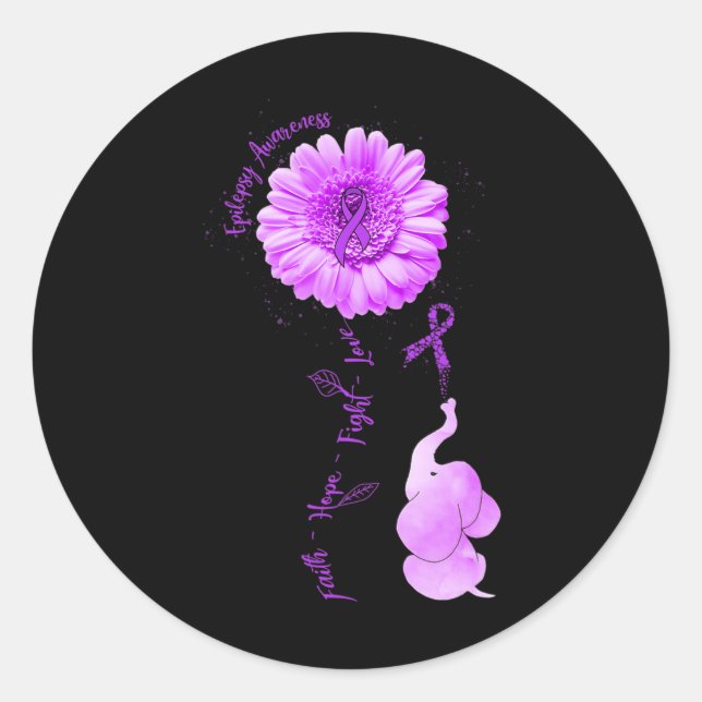 Elephant Sunflower Faith Hope Fight Love Epilepsy  Classic Round Sticker (Front)