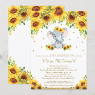 Elephant Sunflower Floral Baby Shower by Mail Girl Invitation