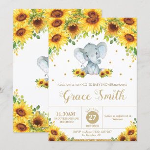 Elephant Sunflower Floral Co-Ed Baby Shower Boy Invitation