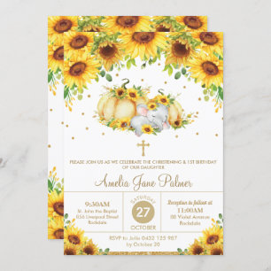Elephant Sunflower Pumpkin Christening Baptism Invitation