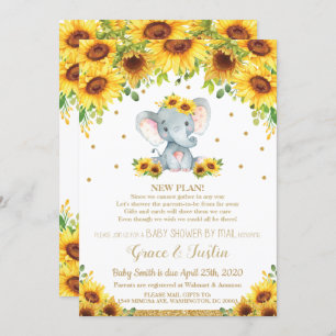 Elephant Sunflower Virtual Baby Shower by Mail Invitation