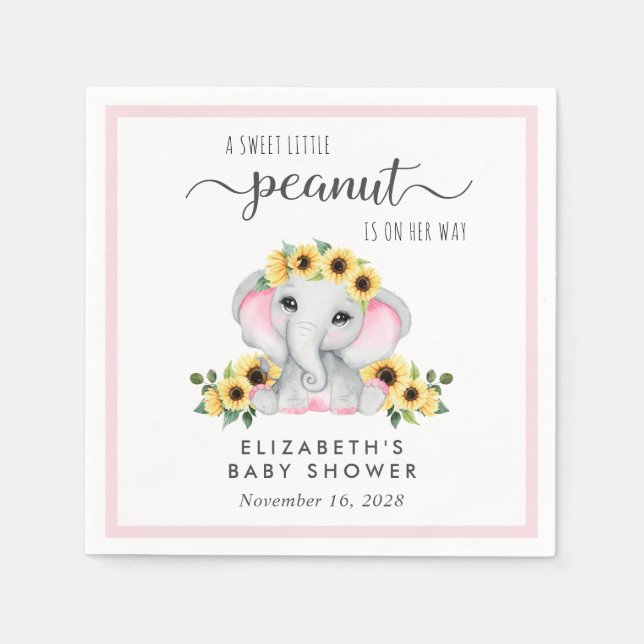 Elephant Sunflowers Baby Girl Shower Napkin (Front)