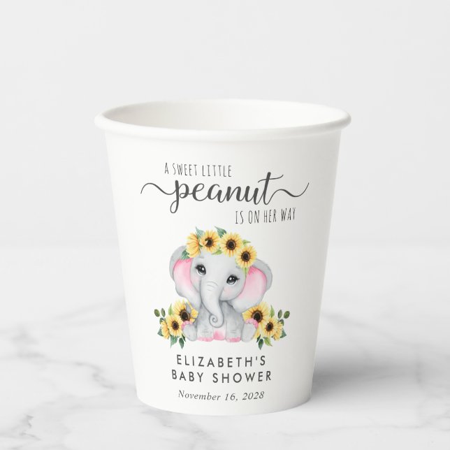 Elephant Sunflowers Baby Girl Shower Paper Cups (Front)