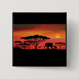 Elephant Sunset 15 Cm Square Badge