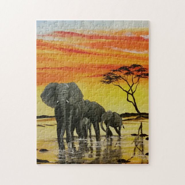 elephant sunset jigsaw puzzle (Vertical)