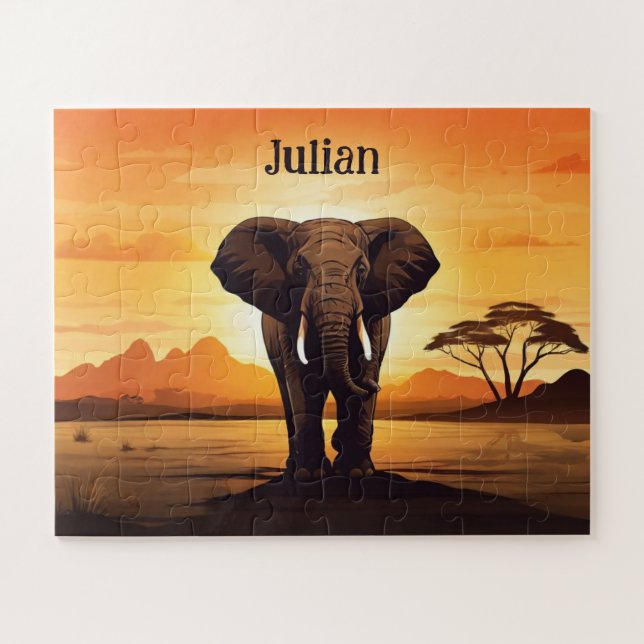 Elephant Sunset Jigsaw Puzzle (Horizontal)