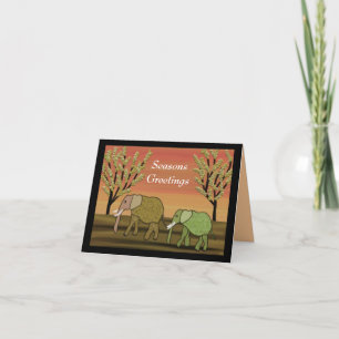 Elephant Sunset Seasons Greetings Card