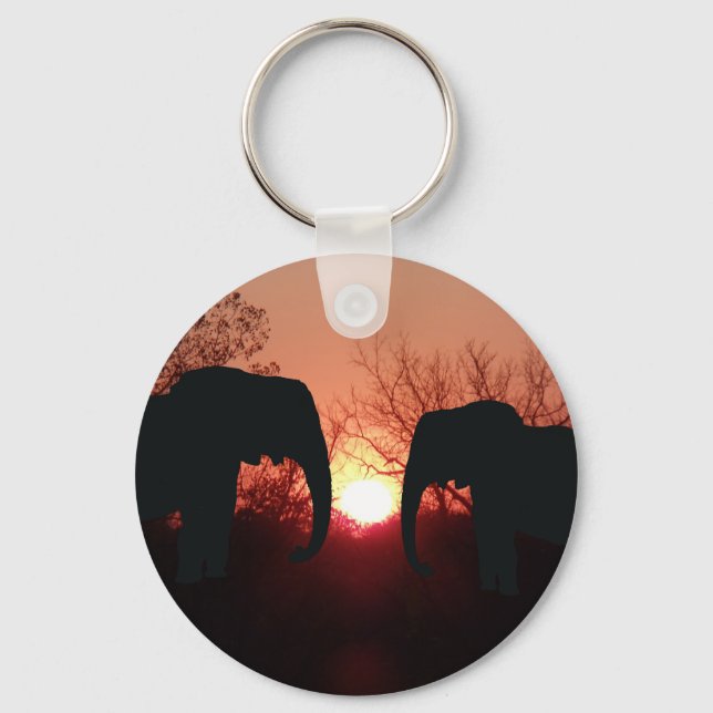 Elephant Sunset Silhouette Key Ring (Front)