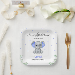 Elephant Sweet Little Peanut Boy Baby Shower  Paper Plate