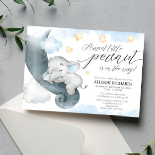 Elephant sweet little peanut cute boy baby shower invitation