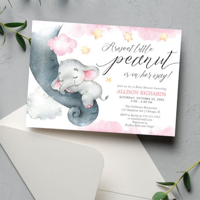 Elephant sweet little peanut cute girl baby shower invitation (Creator Uploaded)