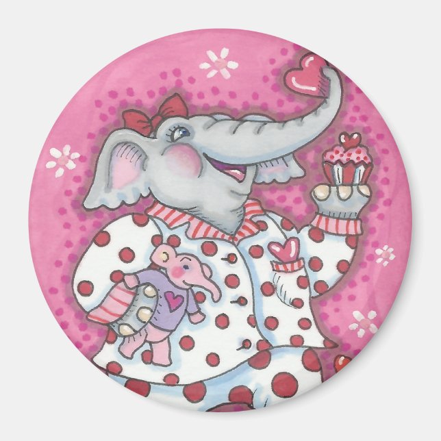 Elephant Sweetheart VALENTINE MAGNET Round (Front)