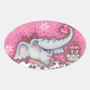 Elephant Sweetheart VALENTINE STICKERS Oval