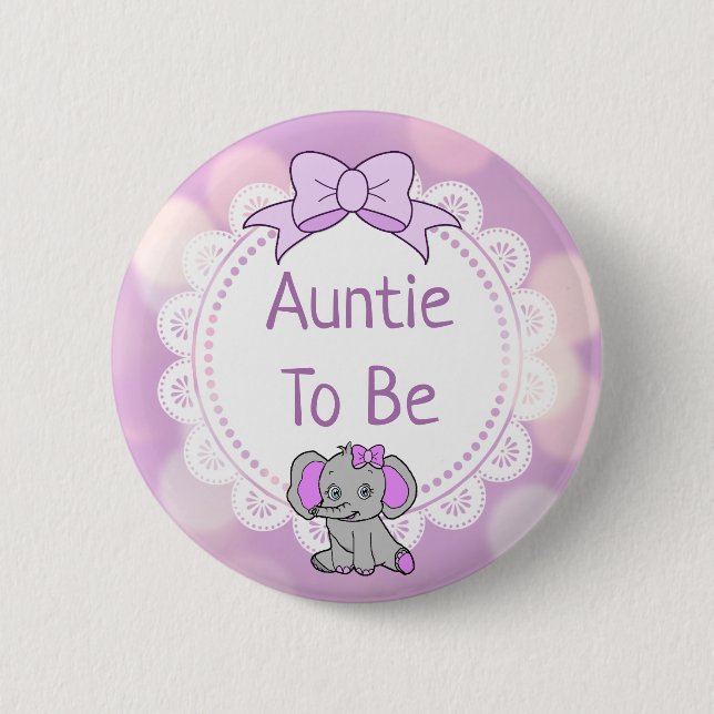Elephant Themed Auntie to Be Baby Shower 6 Cm Round Badge (Front)