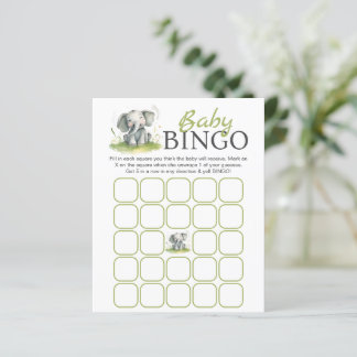 Elephant Themed Baby Shower Bingo Paper Sheet