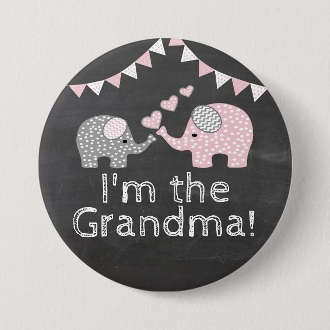 Elephant Themed Baby Shower  |  I'm The Grandma 7.5 Cm Round Badge (Front)