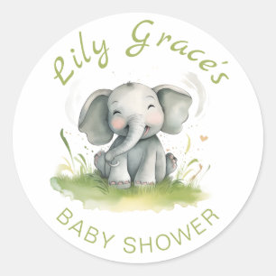 Elephant Themed Baby Shower Round Sticker