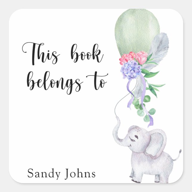 Elephant - This book belongs to Square Sticker (Front)