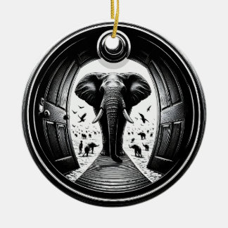 Elephant Through the Peephole Doorway | Fisheye Ceramic Ornament