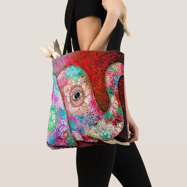 Elephant Tote, Colourful Elephant Tote Bag (Close Up)
