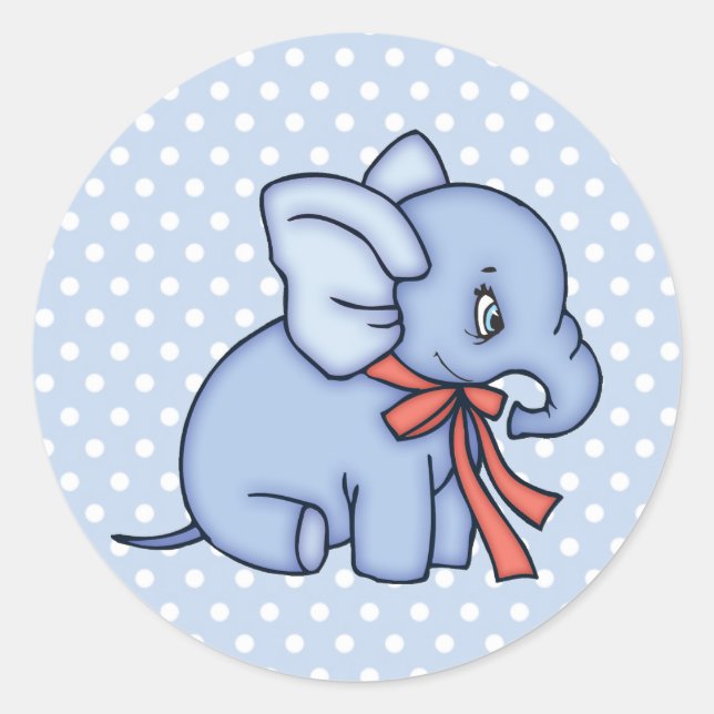Elephant Toy Blue Classic Round Sticker (Front)