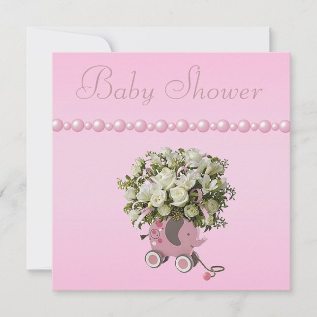 Elephant Toy, Flowers & Pearls Baby Shower Invitation (Front)