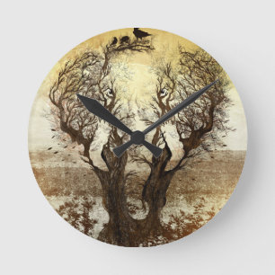 Elephant Tree Abstract Round Clock
