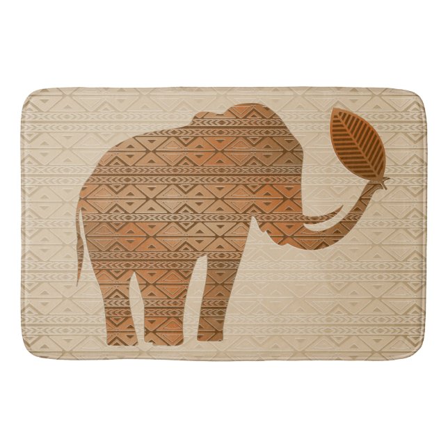 Elephant Tribal Art Design Bath Mat (Front)