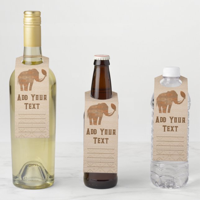 Elephant Tribal Art Design Bottle Tag (In Situ)