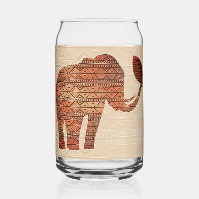 Elephant Tribal Art Design Can Glass (Front)