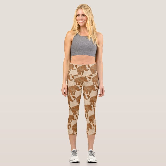 Elephant Tribal Art Design Capri Leggings (Front)