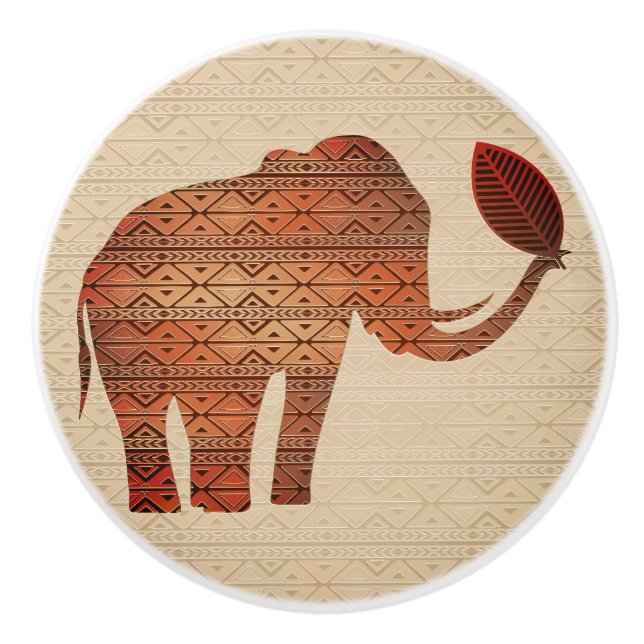 Elephant Tribal Art Design Ceramic Knob (Front)
