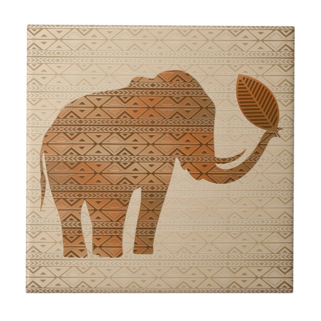 Elephant Tribal Art Design Ceramic Tile (Front)