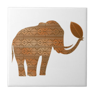 Elephant Tribal Art Design Ceramic Tile